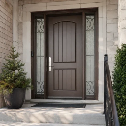F53 fiberglass entry door with sidelites installed on a Canadian home entrance