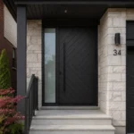 F34 modern fiberglass entry door with left sidelite installed on a Canadian home entrance