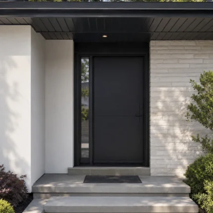 F28 fiberglass entry door with left sidelite installed on a Canadian home entrance