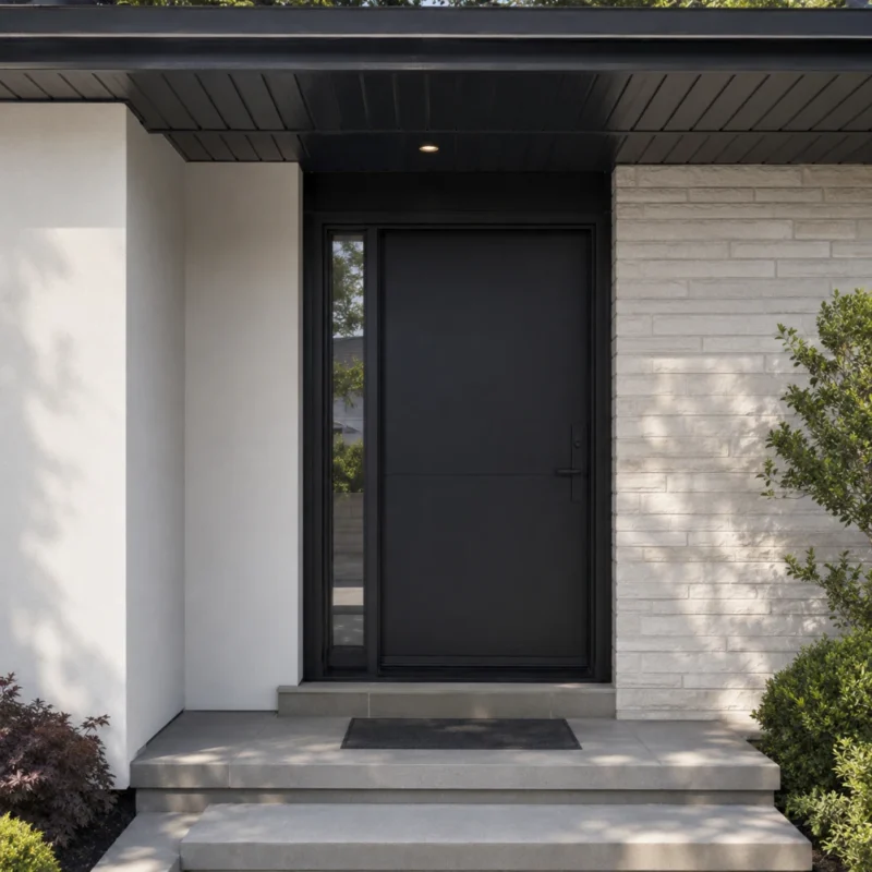 F28 fiberglass entry door with left sidelite installed on a Canadian home entrance