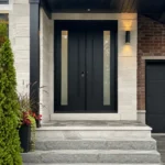 F44 modern fiberglass double entry door installed on a Canadian home entrance