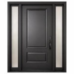 S63 steel entry door with double sidelites and raised panel design