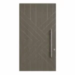 HFB04 high-end custom fiberglass entry door with grey wood grain and geometric chevron design