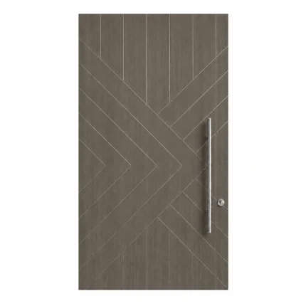 HFB04 high-end custom fiberglass entry door with grey wood grain and geometric chevron design