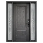 F22 fiberglass entry door with decorative double sidelites and raised panel design