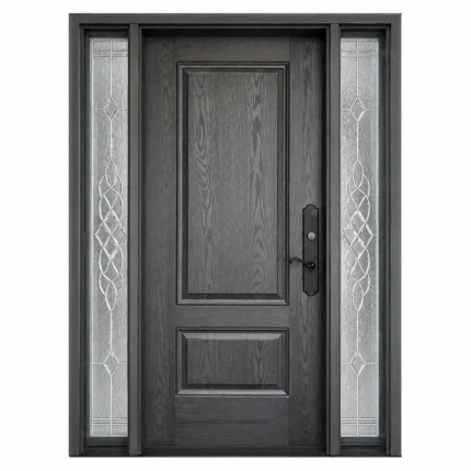 F22 fiberglass entry door with decorative double sidelites and raised panel design
