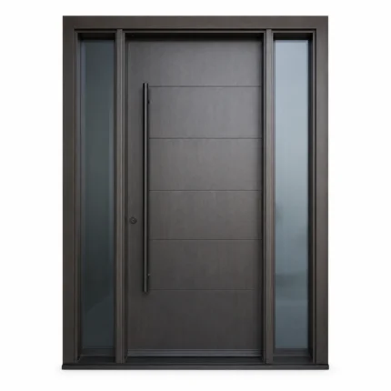 F20 fiberglass entry door with double sidelites and long pull handle