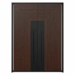 HFB01 high-end custom fiberglass double entry door with dark wood grain and geometric design