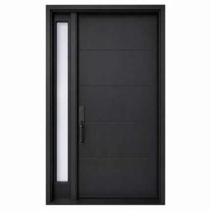 F16 fiberglass entry door with left sidelite and modern horizontal line design