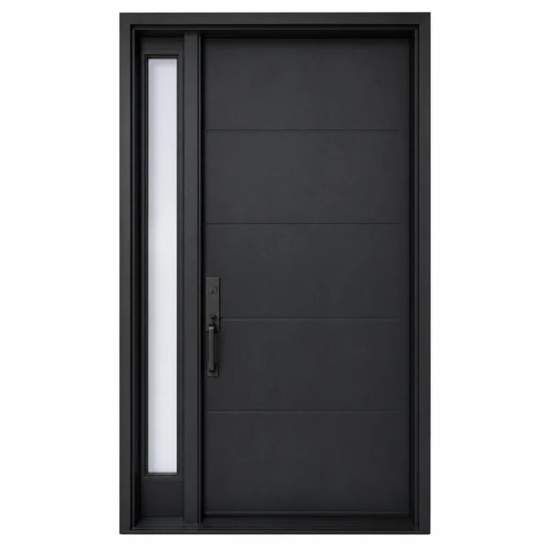 F16 fiberglass entry door with left sidelite and modern horizontal line design