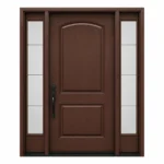 F15 fiberglass entry door with double sidelites and arched raised panel design