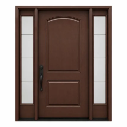 F15 fiberglass entry door with double sidelites and arched raised panel design