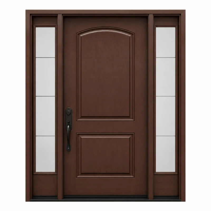 F15 fiberglass entry door with double sidelites and arched raised panel design