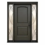 F14 fiberglass entry door with decorative double sidelites and raised panel design