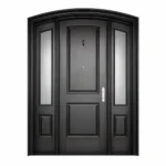 F12 fiberglass entry door with arched frame and double sidelites