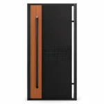 HFB02 high-end custom fiberglass entry door with wood grain panel and black textured design