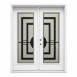 S64 steel double entry door with geometric decorative glass panels