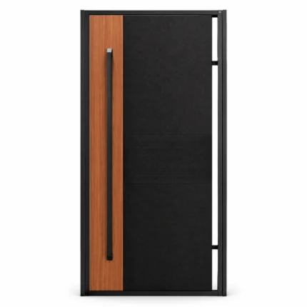 HFB02 high-end custom fiberglass entry door with wood grain panel and black textured design