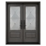F11 fiberglass double entry door with decorative glass inserts