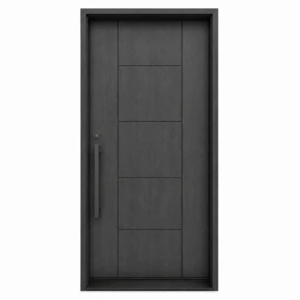 F10 fiberglass entry door with modern geometric panel design and long handle