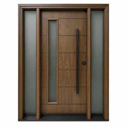 F7 fiberglass entry door with double sidelites and slim vertical glass insert