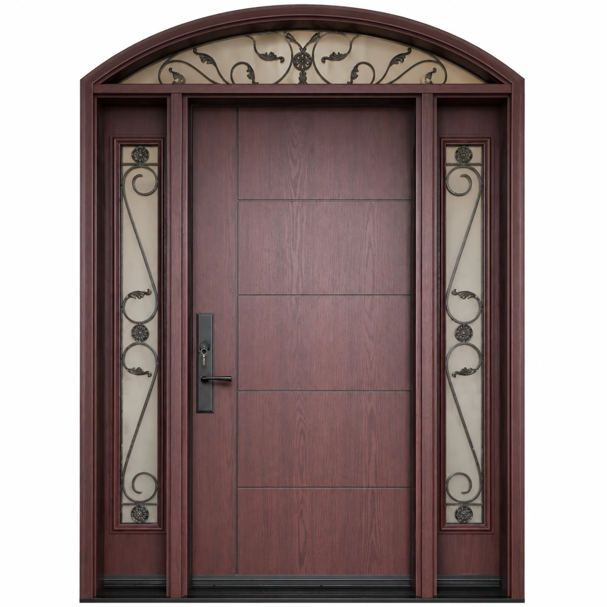 主图 F6 fiberglass entry door with decorative sidelites and arched transom