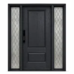 F5 fiberglass entry door with decorative double sidelites and raised panel design