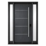 F4 fiberglass entry door with double sidelites and horizontal accent lines