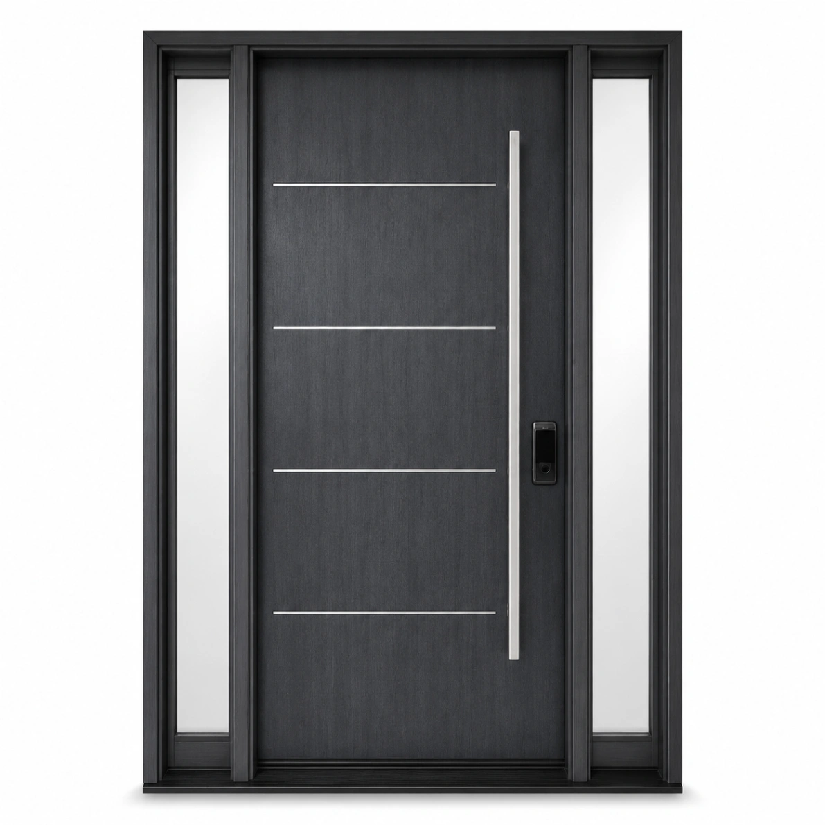 主图 F4 fiberglass entry door with double sidelites and horizontal accent lines