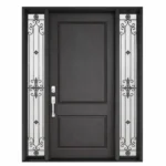 F1 fiberglass entry door with decorative sidelites and raised panel design