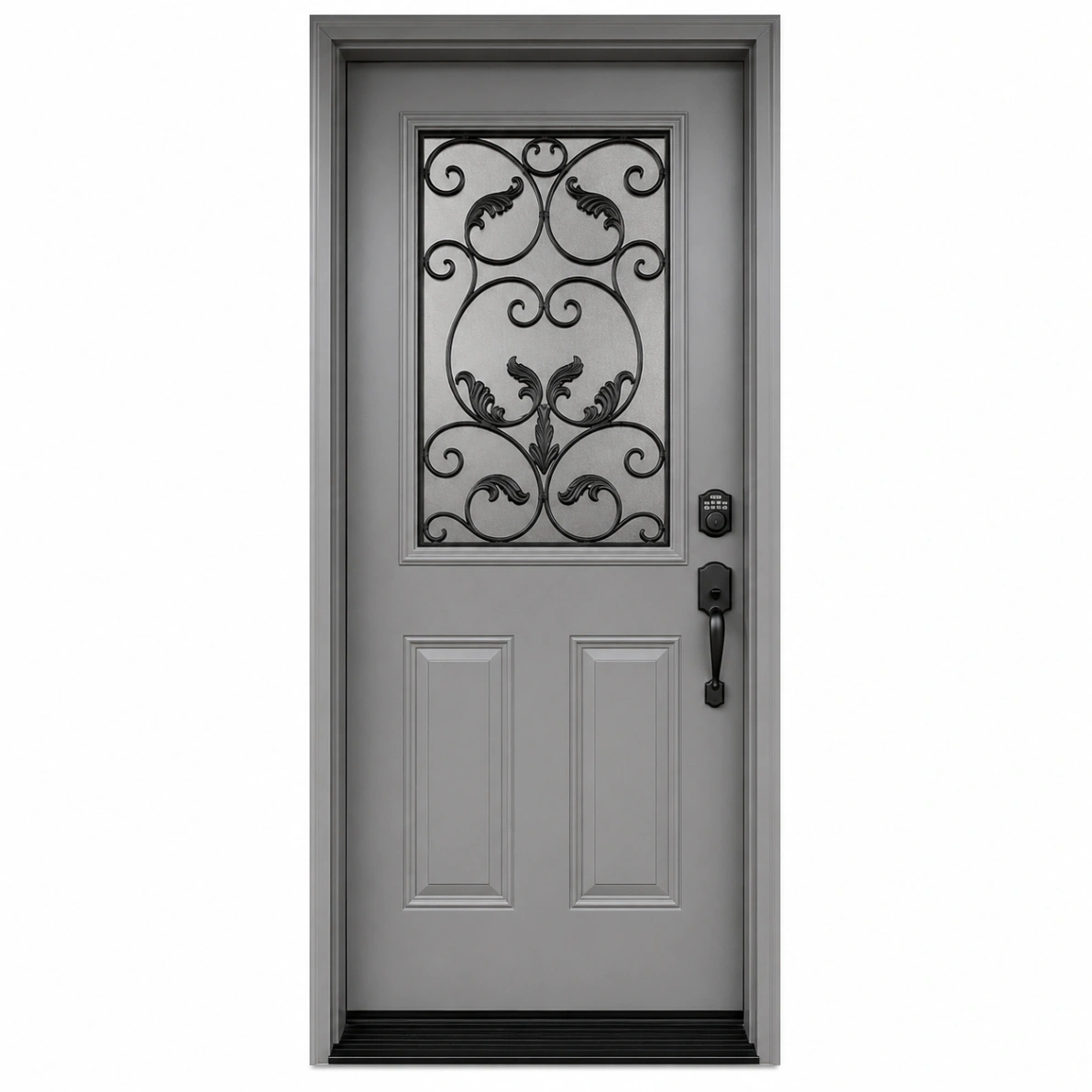 主图 S65 steel entry door with decorative glass insert and gray finish