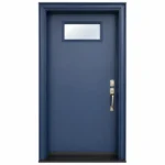 S61 steel entry door with top glass insert and deep blue finish