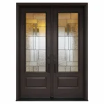 S58 steel double entry door with textured decorative glass inserts