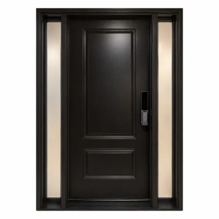 S57 steel entry door with double sidelites and raised panel design