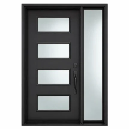 S55 steel entry door with horizontal glass panels and right sidelite