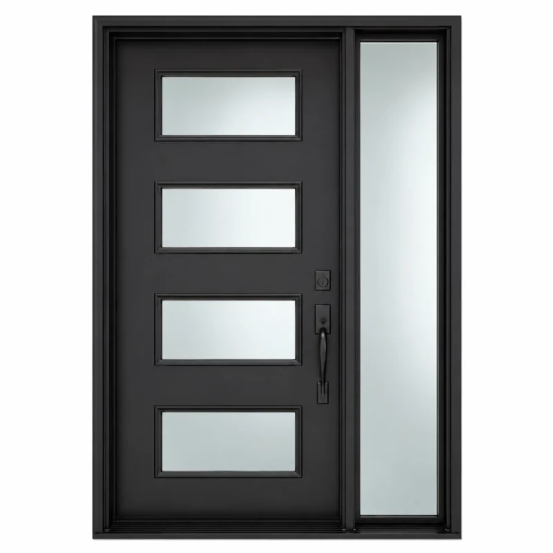 S55 steel entry door with horizontal glass panels and right sidelite