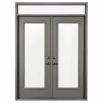 S54 steel double door with large glass panels and top transom