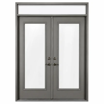 S54 steel double door with large glass panels and top transom