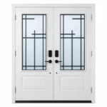 S53 steel double entry door with white finish and geometric glass inserts