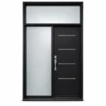 S50 steel entry door with glass sidelite and top transom