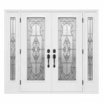 S49 steel double entry door with decorative glass and sidelites