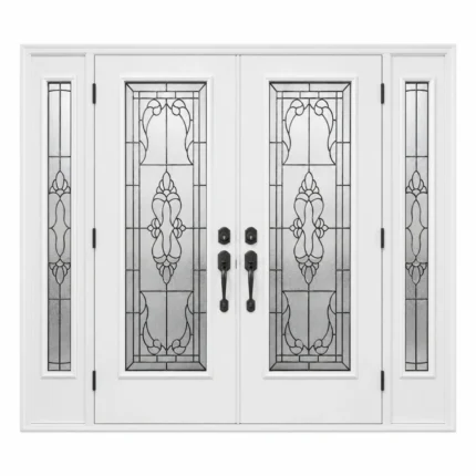 S49 steel double entry door with decorative glass and sidelites