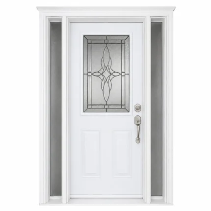 S48 steel entry door with decorative glass and sidelites