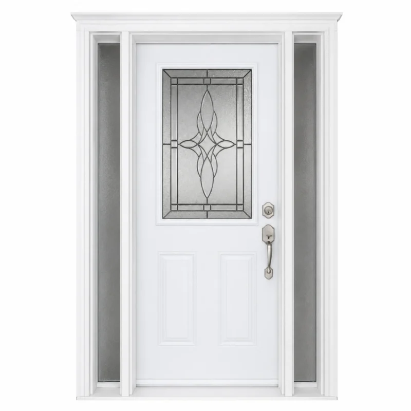 S48 steel entry door with decorative glass and sidelites