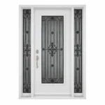 S47 steel entry door with decorative glass and sidelites