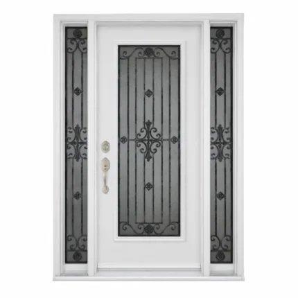 S47 steel entry door with decorative glass and sidelites