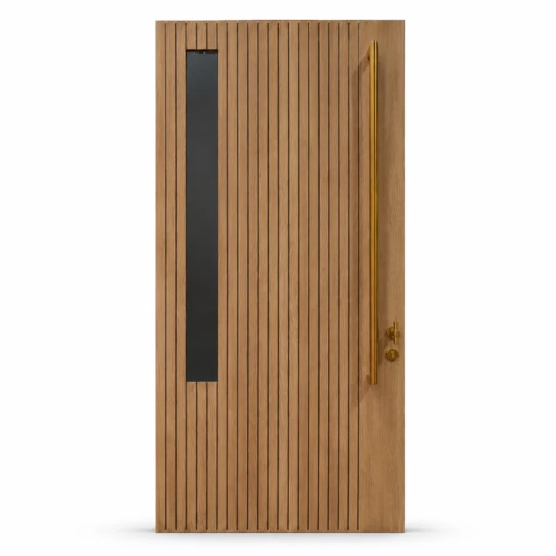 HFB06 high-end custom fiberglass entry door with wood grain finish and privacy glass panel