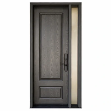 F26 fiberglass entry door with right sidelite and raised panel design