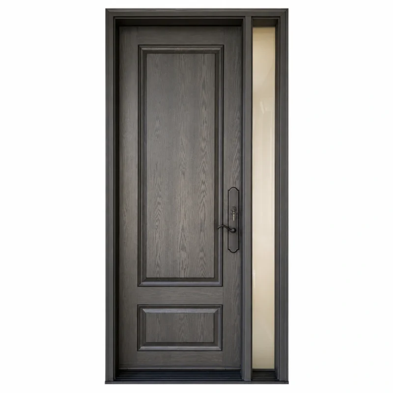 F26 fiberglass entry door with right sidelite and raised panel design