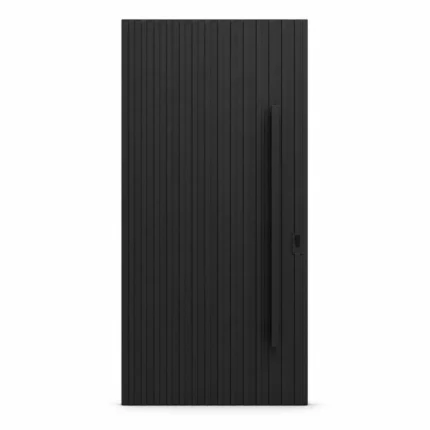 HFB07 high-end custom matte black fiberglass entry door with vertical slat design